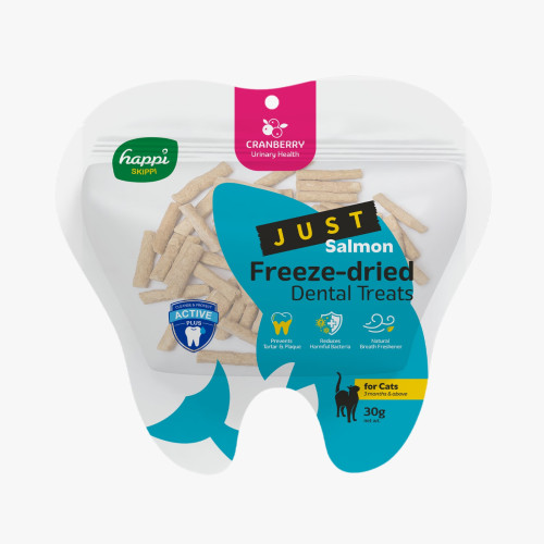 Happi Skippi ((Just Salmon)) Freeze-Dreied Dental Trearts for Cats 凍乾貓咪潔齒零食 三文魚+蔓越莓 30g (H5531) (EXP: 01月/2028)